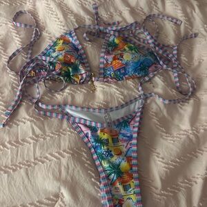SHEIN Multicolor Tropical Print String Bikini